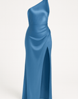 Elspeth | Women's Elegant Satin Evening Dress – One-Shoulder High Slit – Formal Gown for Wedding Guests