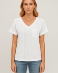 Grace | Women’s Eyelet Pattern T-Shirt - Relaxed Fit - V-Neck - Breathable Lightweight Fabric