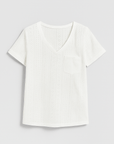 Grace | Women’s Eyelet Pattern T-Shirt - Relaxed Fit - V-Neck - Breathable Lightweight Fabric