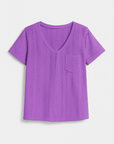 Grace | Women’s Eyelet Pattern T-Shirt - Relaxed Fit - V-Neck - Breathable Lightweight Fabric