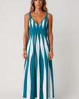 Mila | Sleeveless Maxi Dress - V-Neckline - Vertical Stripe Pattern