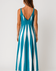 Mila | Sleeveless Maxi Dress - V-Neckline - Vertical Stripe Pattern
