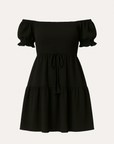 Bella | Off Shoulder Mini Dress - Puff Sleeves - Smocked Bodice with Tie Waist