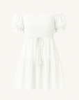Bella | Off Shoulder Mini Dress - Puff Sleeves - Smocked Bodice with Tie Waist