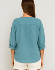 Peyton | Casual V-Neck Button-Down Top with Rolled Sleeves