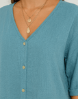Peyton | Casual V-Neck Button-Down Top with Rolled Sleeves