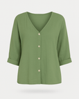 Peyton | Casual V-Neck Button-Down Top with Rolled Sleeves