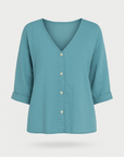 Peyton | Casual V-Neck Button-Down Top with Rolled Sleeves
