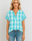 Cora | Casual Checkered Short Sleeve Button-Down Top