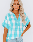 Cora | Casual Checkered Short Sleeve Button-Down Top