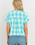 Cora | Casual Checkered Short Sleeve Button-Down Top