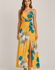 Ruby | Women's Tropical Floral Maxi Dress – Deep V-Neck & High Slit – Relaxed Fit