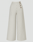 Alexandra | Striped Wide Leg Pants - High Waist - Side Button Detail - Cropped Length