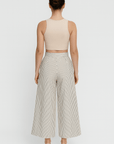 Alexandra | Striped Wide Leg Pants - High Waist - Side Button Detail - Cropped Length