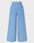 Alexandra | Striped Wide Leg Pants - High Waist - Side Button Detail - Cropped Length