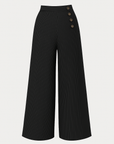Alexandra | Striped Wide Leg Pants - High Waist - Side Button Detail - Cropped Length