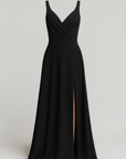 Camila | Women's Evening Gown - Deep V-Neck - Sleeveless - Thigh-High Slit