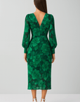 Sophie | Floral V-Neck Midi Dress - Long Puff Sleeves - Fitted Waist - Side Slit