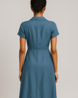Abigail | Button-Down Midi Dress - Deep V-Neckline - Cuffed Short Sleeves - Wooden Buttons