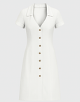 Abigail | Button-Down Midi Dress - Deep V-Neckline - Cuffed Short Sleeves - Wooden Buttons