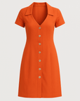 Abigail | Button-Down Midi Dress - Deep V-Neckline - Cuffed Short Sleeves - Wooden Buttons
