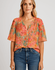 Layla | Women’s Puff Sleeve Blouse - V-Neck - Relaxed Fit - Breathable Top