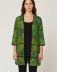 Lucy | Floral Print Open Front Jacket - 3/4 Sleeves - Contrast Trim Detail