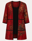 Lucy | Floral Print Open Front Jacket - 3/4 Sleeves - Contrast Trim Detail