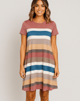 Caroline | Women’s Striped T-Shirt Dress - Soft Stretch Knit - Relaxed A-Line Fit