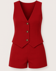 Skylar | Two-Piece Vest and Shorts Set - Button Front Vest - Tailored High Waist Shorts