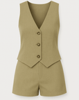 Skylar | Two-Piece Vest and Shorts Set - Button Front Vest - Tailored High Waist Shorts