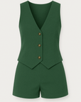 Skylar | Two-Piece Vest and Shorts Set - Button Front Vest - Tailored High Waist Shorts