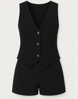 Skylar | Two-Piece Vest and Shorts Set - Button Front Vest - Tailored High Waist Shorts