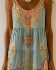 Allison | Women’s Boho Sleeveless Dress - Scoop Neckline - Ornate Printed Hem