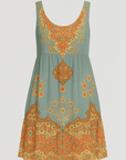 Allison | Women’s Boho Sleeveless Dress - Scoop Neckline - Ornate Printed Hem
