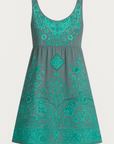 Allison | Women’s Boho Sleeveless Dress - Scoop Neckline - Ornate Printed Hem