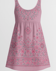 Allison | Women’s Boho Sleeveless Dress - Scoop Neckline - Ornate Printed Hem