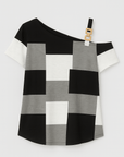 Anna | Women’s Colorblock Knit Top - Asymmetrical Neckline - Buckle Strap Detail