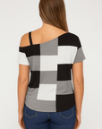 Anna | Women’s Colorblock Knit Top - Asymmetrical Neckline - Buckle Strap Detail