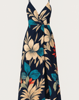 Ruby | Women's Tropical Floral Maxi Dress – Deep V-Neck & High Slit – Relaxed Fit
