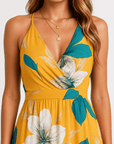 Ruby | Women's Tropical Floral Maxi Dress – Deep V-Neck & High Slit – Relaxed Fit