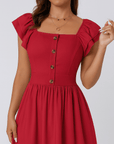 Lydia | Women's Summer Midi Dress – Flared Fit, Ruffle Sleeves & Button Front