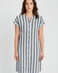 Esme | Striped Shirt Dress - Relaxed Fit Cotton Blend - Short Sleeves for Summer