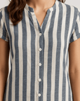 Esme | Striped Shirt Dress - Relaxed Fit Cotton Blend - Short Sleeves for Summer