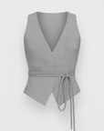 Talia | Linen Vest Top - Tailored Fit with V-Neck - Lace-Up Waist Detail