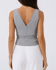Talia | Linen Vest Top - Tailored Fit with V-Neck - Lace-Up Waist Detail