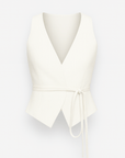 Talia | Linen Vest Top - Tailored Fit with V-Neck - Lace-Up Waist Detail