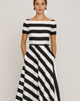 Mariana | Off-Shoulder Maxi Dress - Flared Silhouette - Diagonal Stripes for Summer