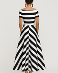 Mariana | Off-Shoulder Maxi Dress - Flared Silhouette - Diagonal Stripes for Summer