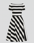 Mariana | Off-Shoulder Maxi Dress - Flared Silhouette - Diagonal Stripes for Summer